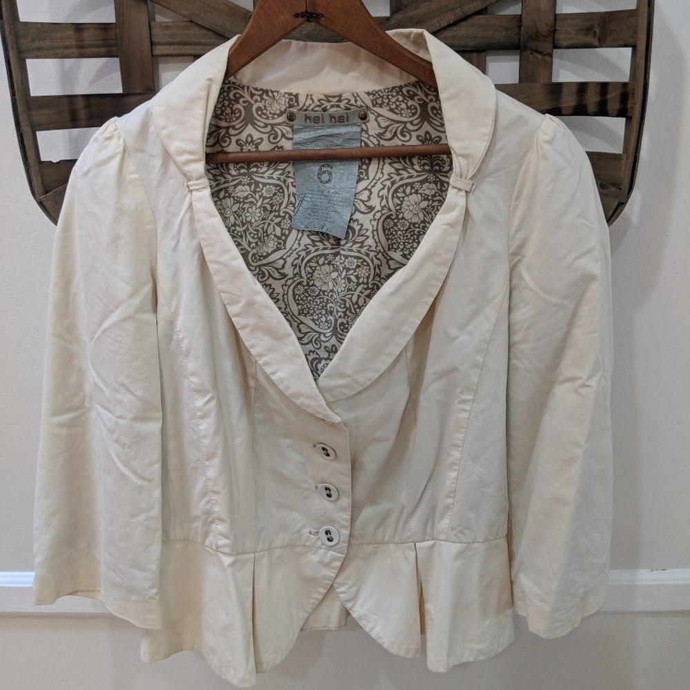 Hei Hei Anthropologie cream 3/4 sleeve jacket